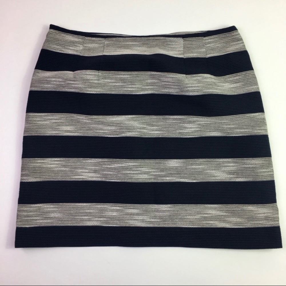 LOFT Navy, Black, Cream & White Striped Textured Skirt EUC